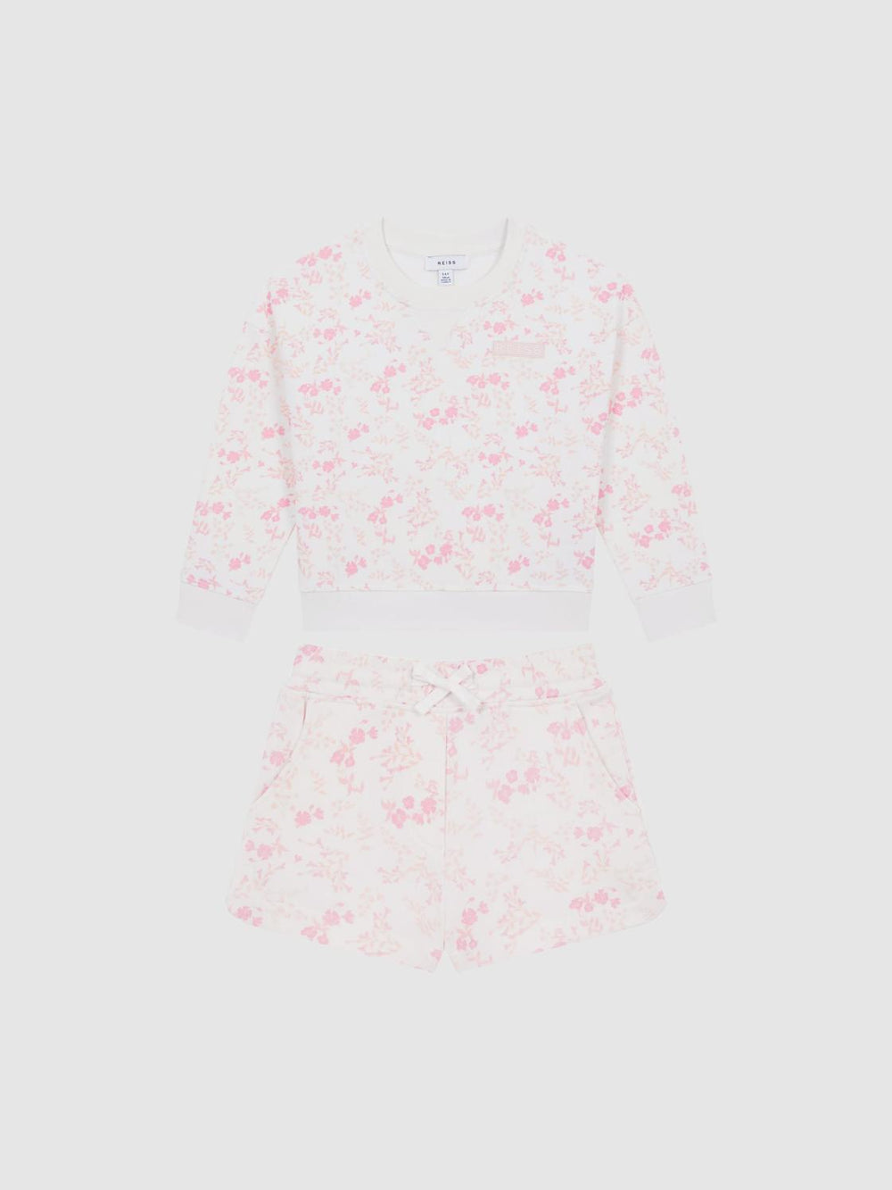 Reiss Co-Ords | Nina Floral Print Set - Sweatshirt And Shorts Pink Print - Children
