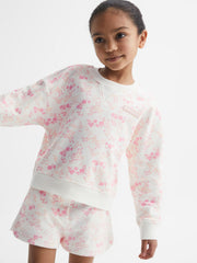 Reiss Co-Ords | Nina Floral Print Set - Sweatshirt And Shorts Pink Print - Children