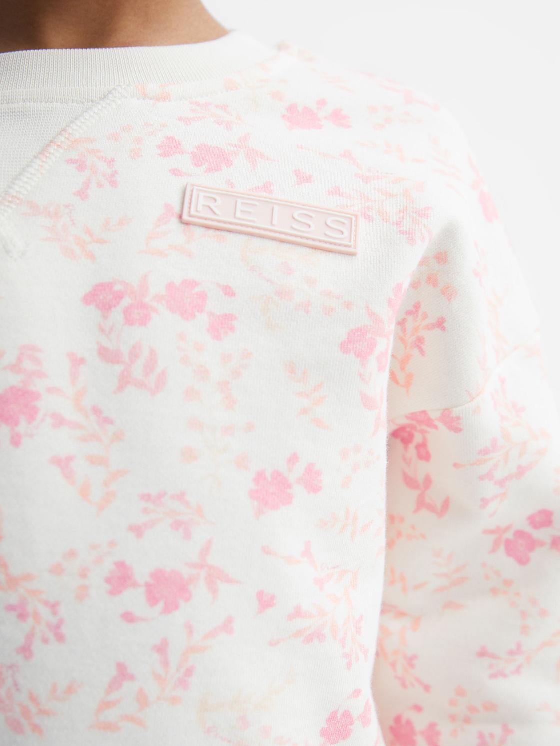 Reiss Co-Ords | Nina Floral Print Set - Sweatshirt And Shorts Pink Print - Children