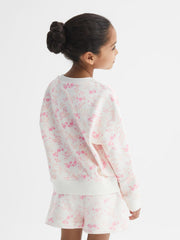Reiss Co-Ords | Nina Floral Print Set - Sweatshirt And Shorts Pink Print - Children