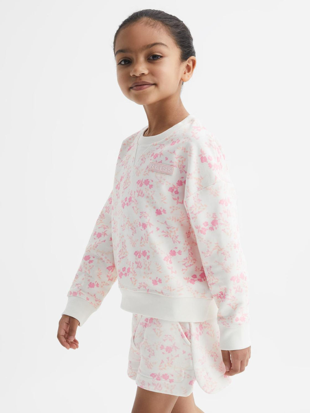 Reiss Co-Ords | Nina Floral Print Set - Sweatshirt And Shorts Pink Print - Children