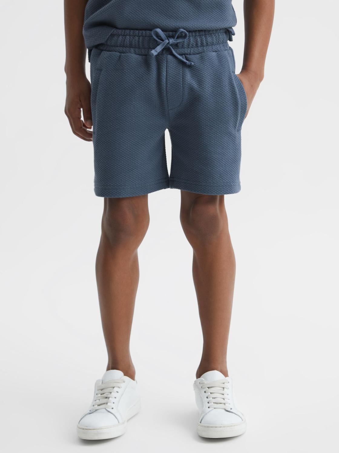 Reiss Co-Ords | Robin Slim Fit Textured Drawstring Shorts Airforce Blue - Children
