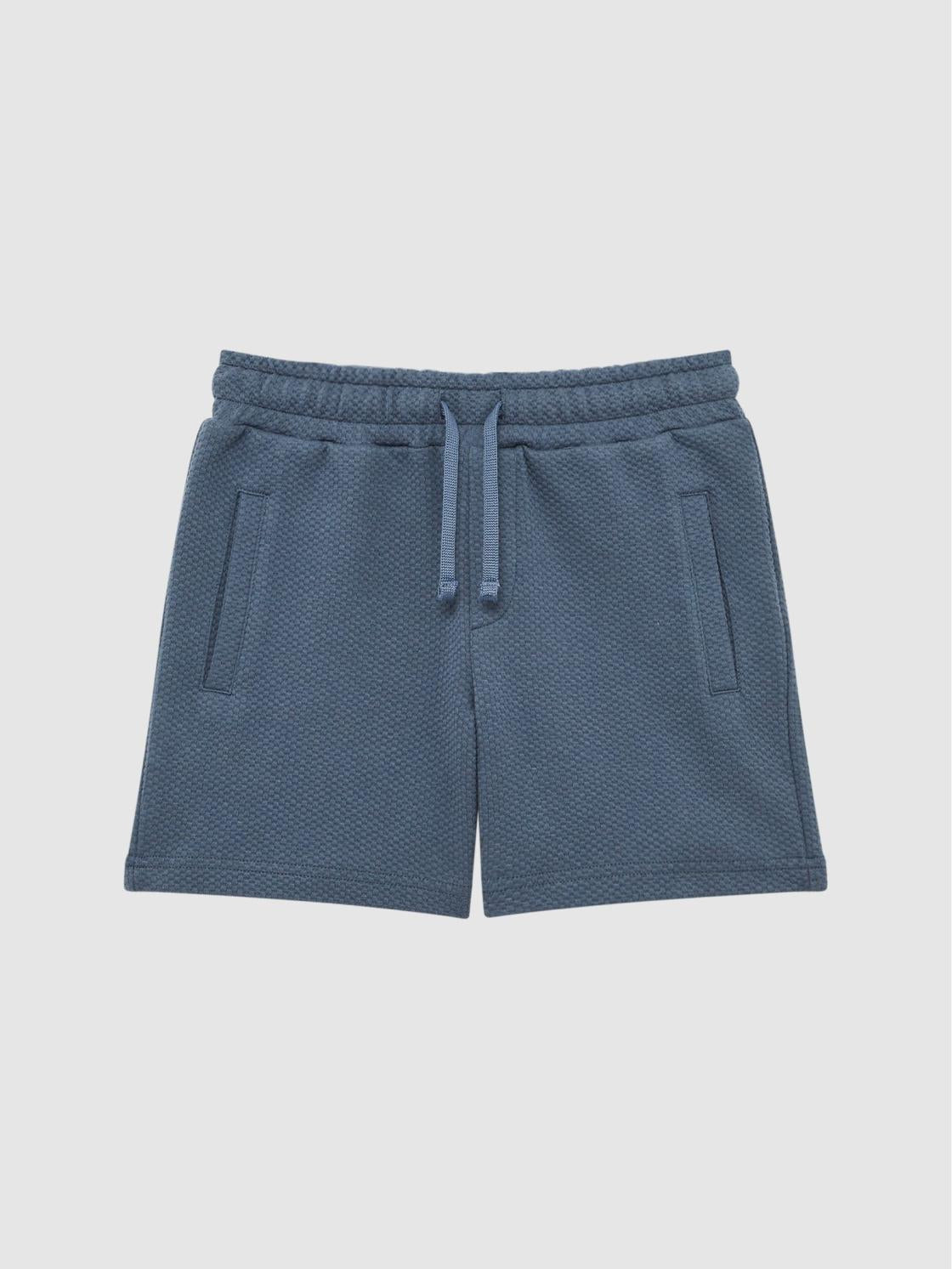 Reiss Co-Ords | Robin Slim Fit Textured Drawstring Shorts Airforce Blue - Children