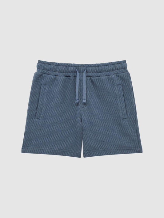 Reiss Co-Ords | Robin Slim Fit Textured Drawstring Shorts Airforce Blue - Children