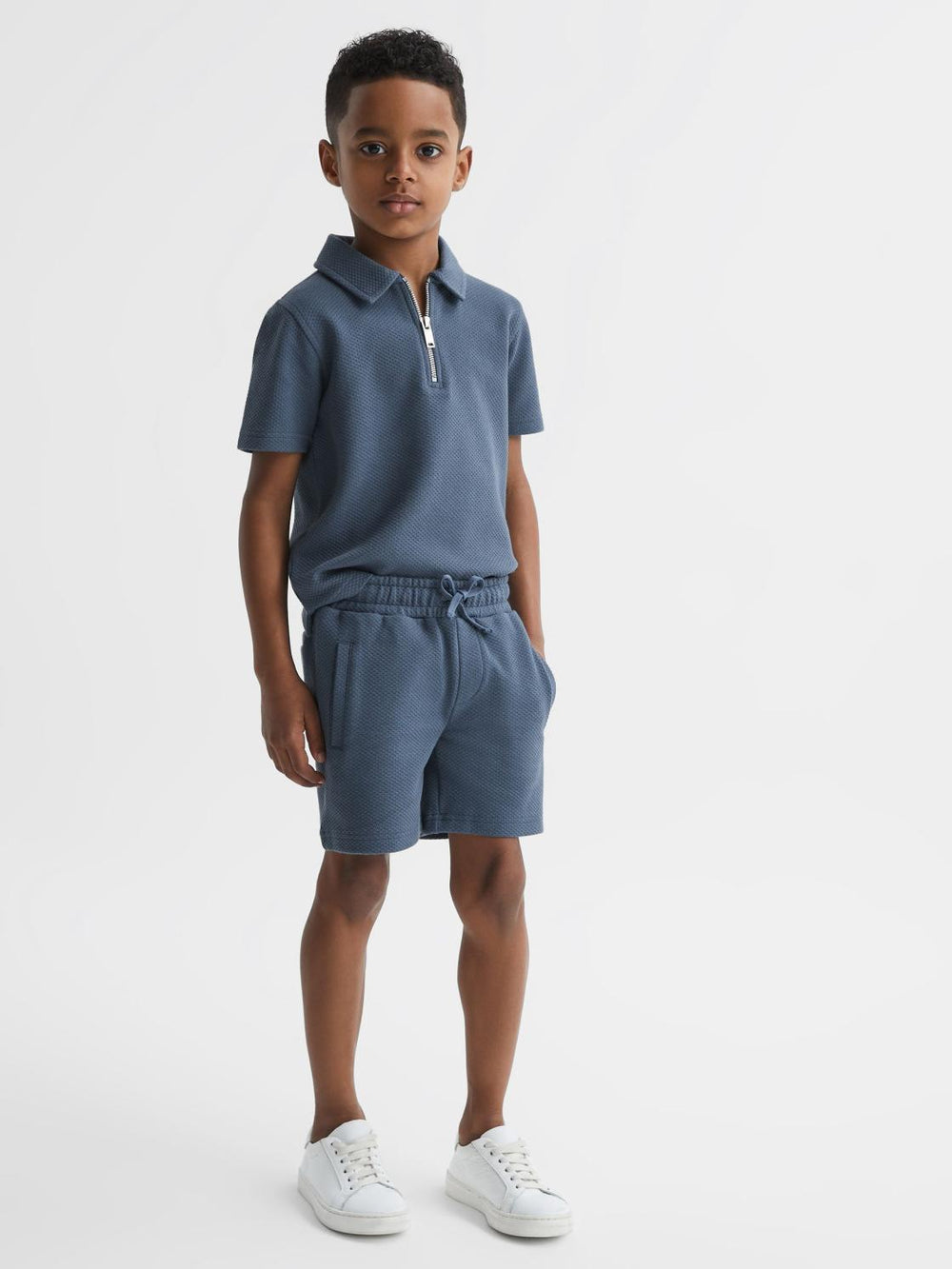 Reiss Co-Ords | Robin Slim Fit Textured Drawstring Shorts Airforce Blue - Children