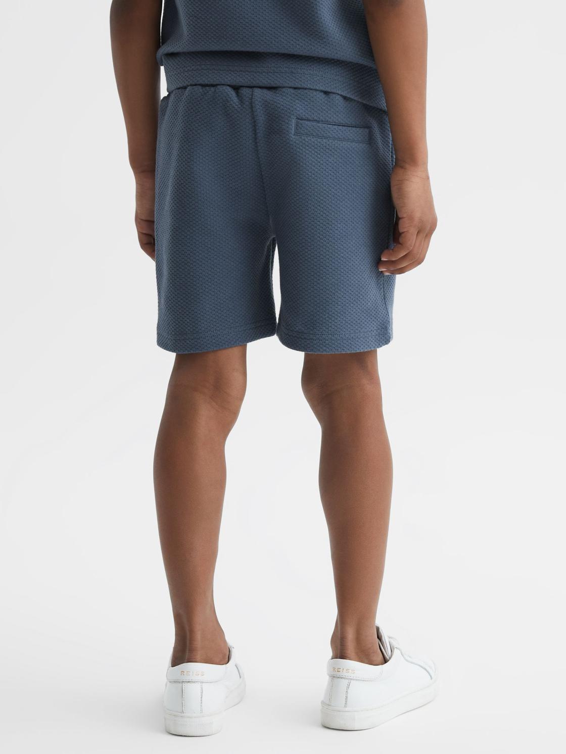 Reiss Co-Ords | Robin Slim Fit Textured Drawstring Shorts Airforce Blue - Children