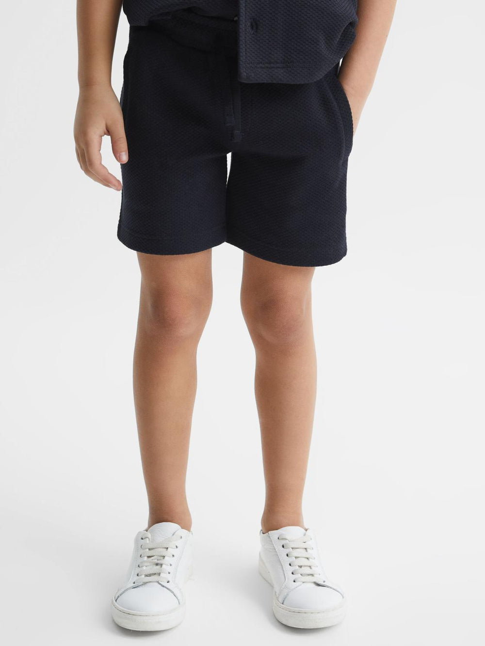 Reiss Co-Ords | Robin Slim Fit Textured Drawstring Shorts Navy - Children