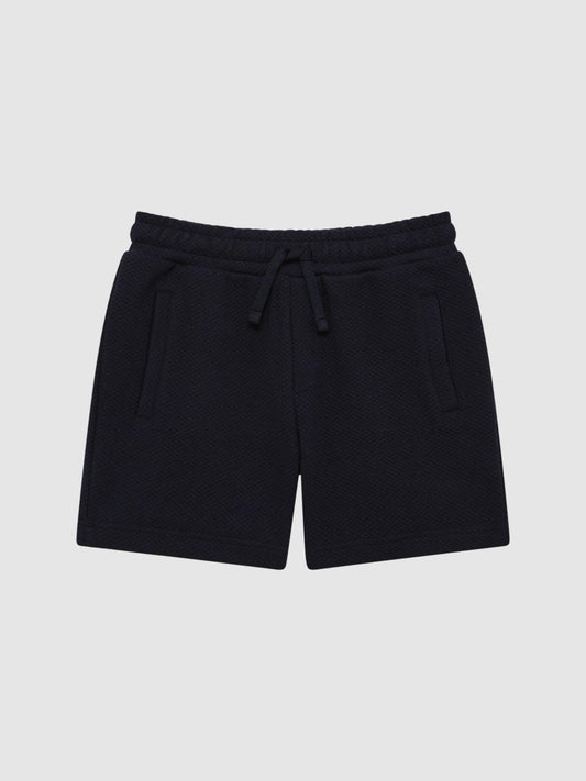 Reiss Co-Ords | Robin Slim Fit Textured Drawstring Shorts Navy - Children