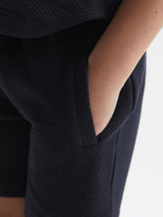 Reiss Co-Ords | Robin Slim Fit Textured Drawstring Shorts Navy - Children