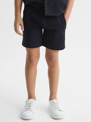 Reiss Co-Ords | Robin Slim Fit Textured Drawstring Shorts Navy - Children