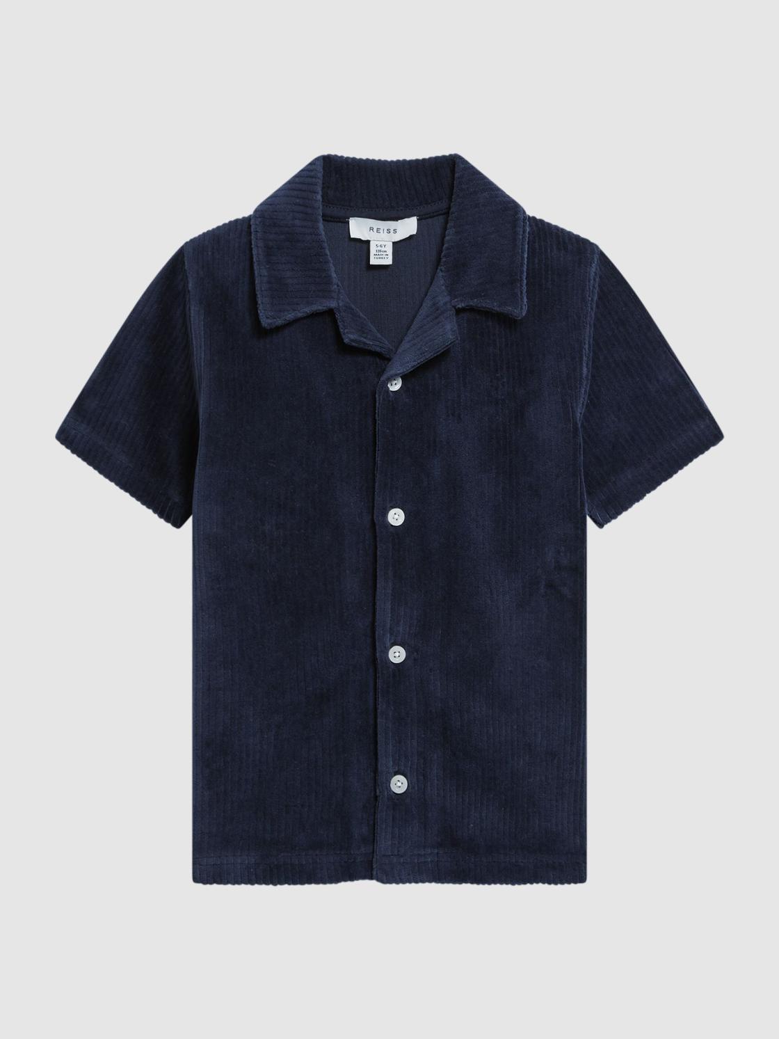 Reiss Co-Ords | Santal Cuban Collar Ribbed Textured Shirt Navy - Children