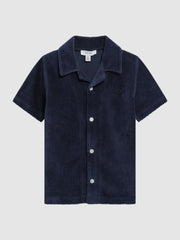 Reiss Co-Ords | Santal Cuban Collar Ribbed Textured Shirt Navy - Children
