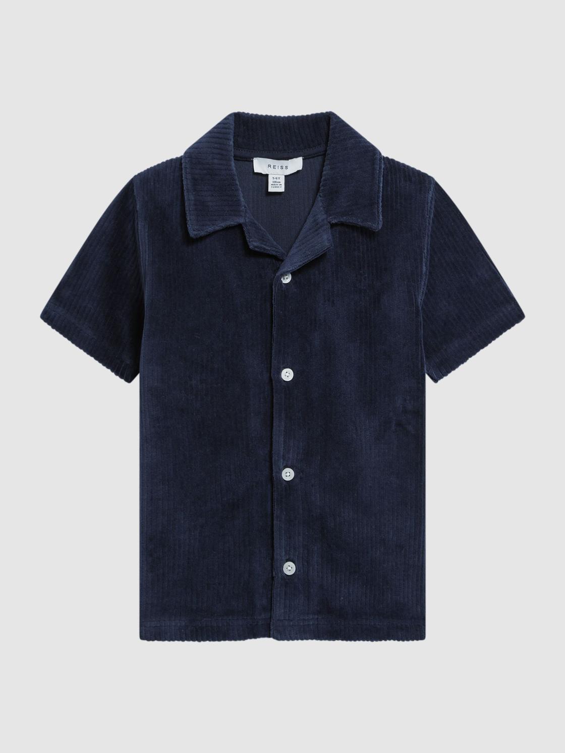 Reiss Co-Ords | Santal Cuban Collar Ribbed Textured Shirt Navy - Children