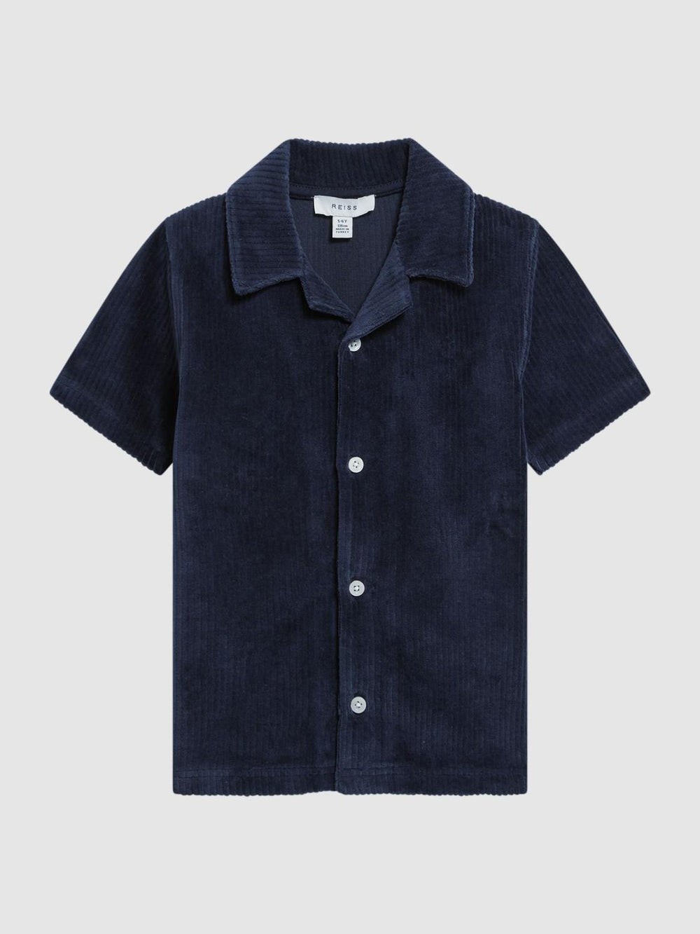 Reiss Co-Ords | Santal Cuban Collar Ribbed Textured Shirt Navy - Children