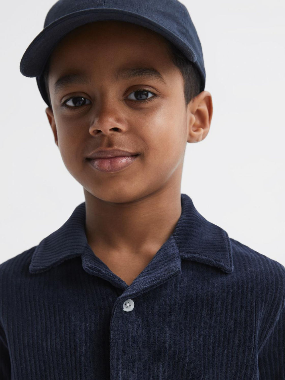 Reiss Co-Ords | Santal Cuban Collar Ribbed Textured Shirt Navy - Children