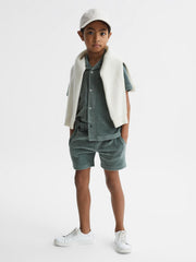 Reiss Co-Ords | Santal Cuban Collar Ribbed Textured Shirt Sage - Children