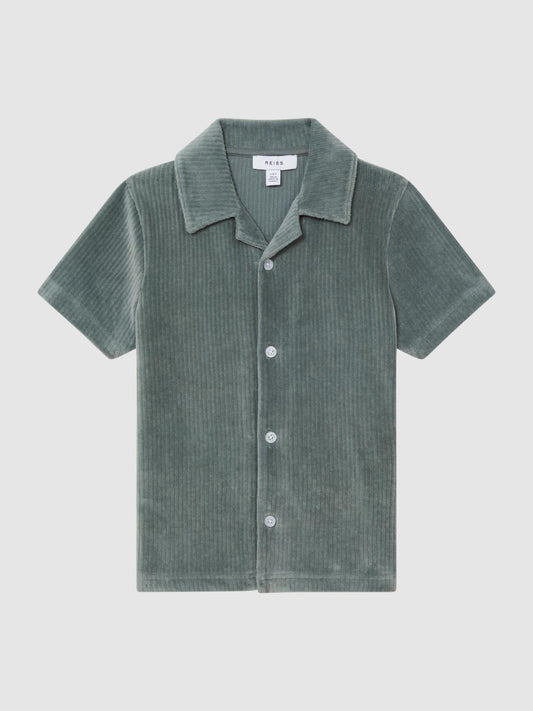 Reiss Co-Ords | Santal Cuban Collar Ribbed Textured Shirt Sage - Children