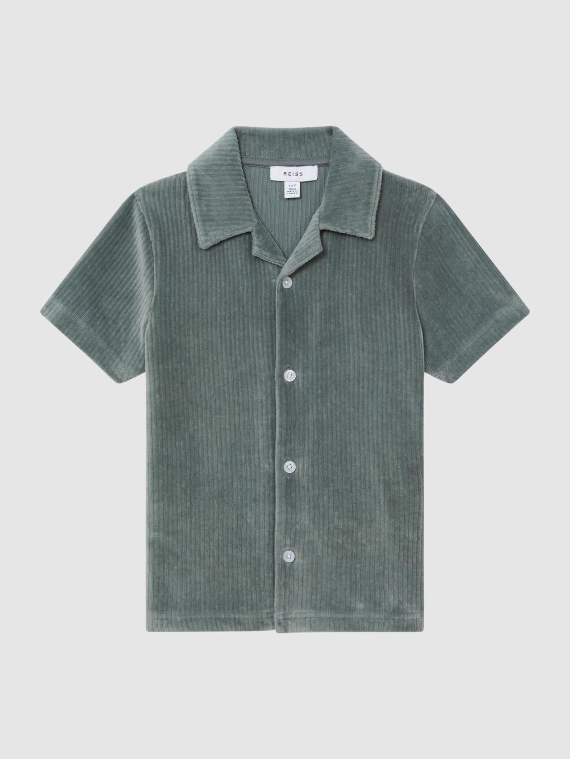 Reiss Co-Ords | Santal Cuban Collar Ribbed Textured Shirt Sage - Children