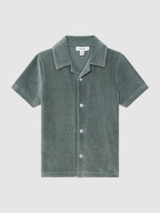 Reiss Co-Ords | Santal Cuban Collar Ribbed Textured Shirt Sage - Children