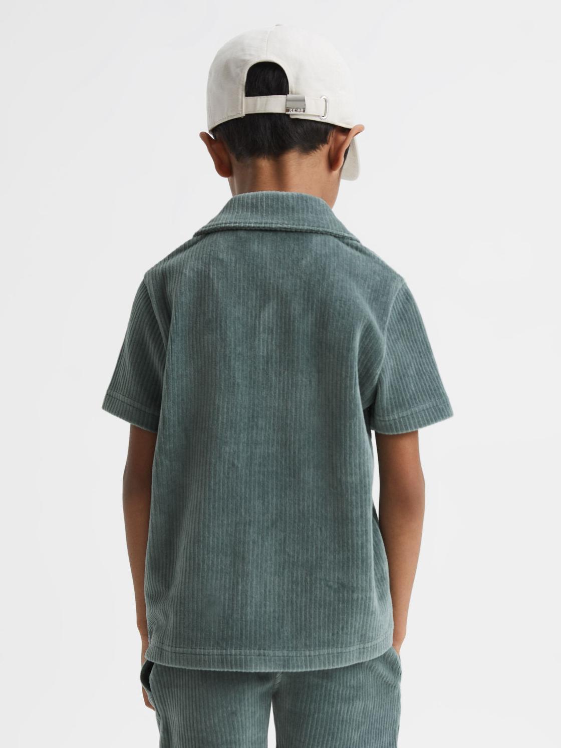 Reiss Co-Ords | Santal Cuban Collar Ribbed Textured Shirt Sage - Children