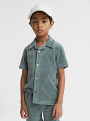 Reiss Co-Ords | Santal Cuban Collar Ribbed Textured Shirt Sage - Children