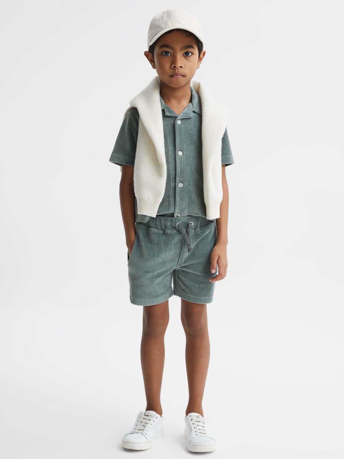 Reiss Co-Ords | Tortuga Ribbed Chenille Drawstring Shorts Sage - Children