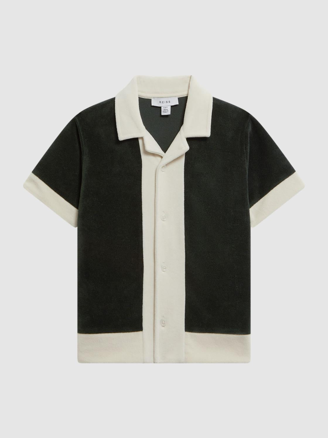 Reiss Co-Ords | Vine Textured Cuban Collar Shirt Green/ecru - Children