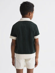 Reiss Co-Ords | Vine Textured Cuban Collar Shirt Green/ecru - Children
