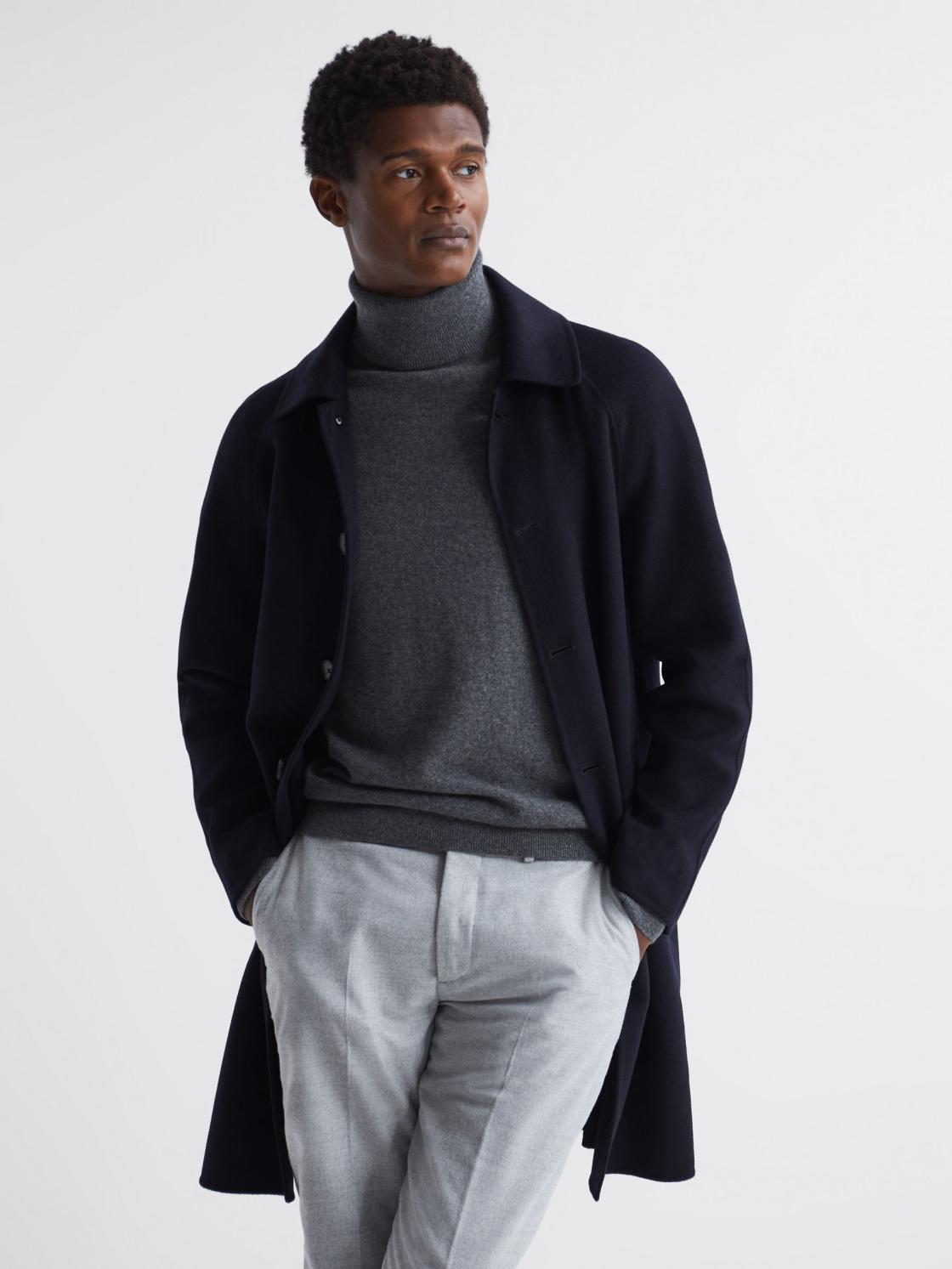 Reiss Coats &amp; Jackets | Adventurer Raglan Sleeve Overcoat Navy - Men