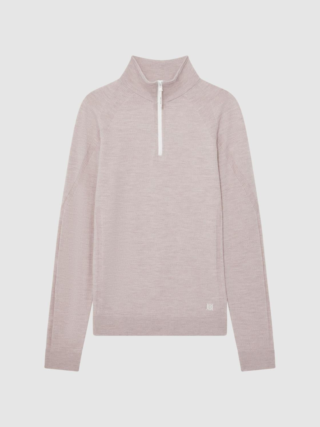 Reiss Coats &amp; Jackets | Affleck Golf Stretch Merino Zip Neck Jumper Stone Melange - Men