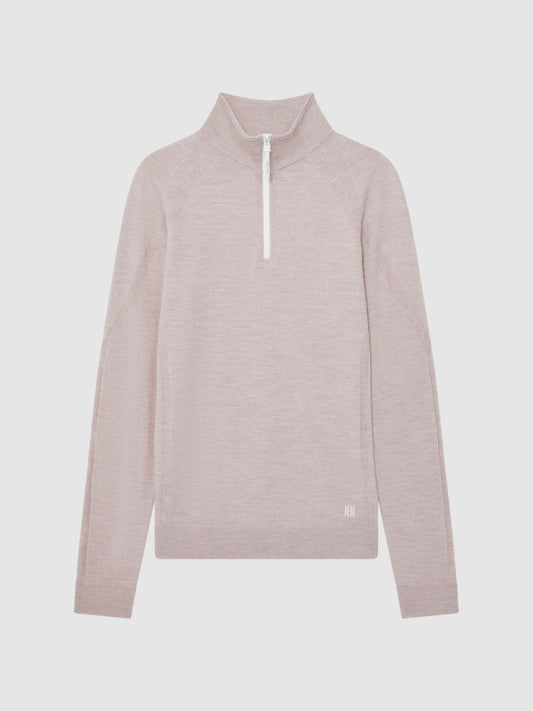 Reiss Coats &amp; Jackets | Affleck Golf Stretch Merino Zip Neck Jumper Stone Melange - Men