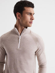 Reiss Coats &amp; Jackets | Affleck Golf Stretch Merino Zip Neck Jumper Stone Melange - Men