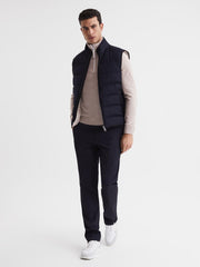 Reiss Coats &amp; Jackets | Affleck Golf Stretch Merino Zip Neck Jumper Stone Melange - Men