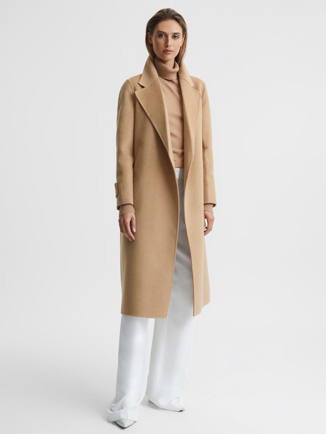 Reiss Coats &amp; Jackets | Agnes Belted Blindseam Wool Longline Coat Camel - Women