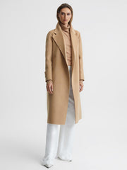 Reiss Coats &amp; Jackets | Agnes Belted Blindseam Wool Longline Coat Camel - Women