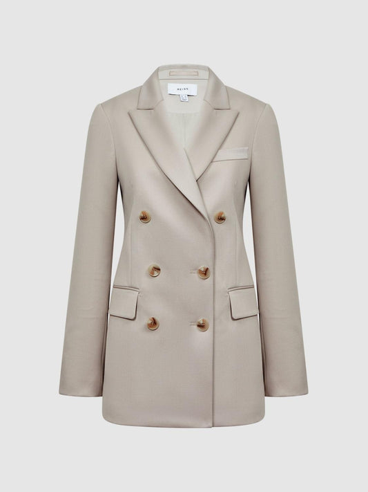 Reiss Coats &amp; Jackets | Astrid Double Breasted Wool Blend Blazer Neutral - Women