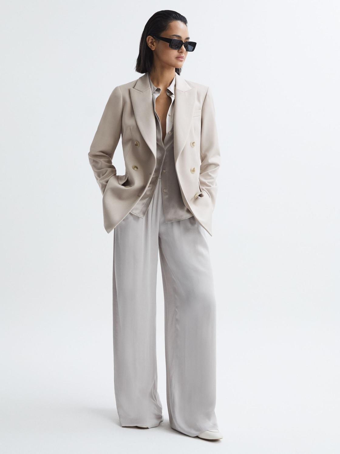 Reiss Coats &amp; Jackets | Astrid Double Breasted Wool Blend Blazer Neutral - Women