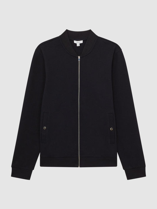 Reiss Coats &amp; Jackets | Bolton Slim Fit Zip Through Textured Jacket Navy - Men