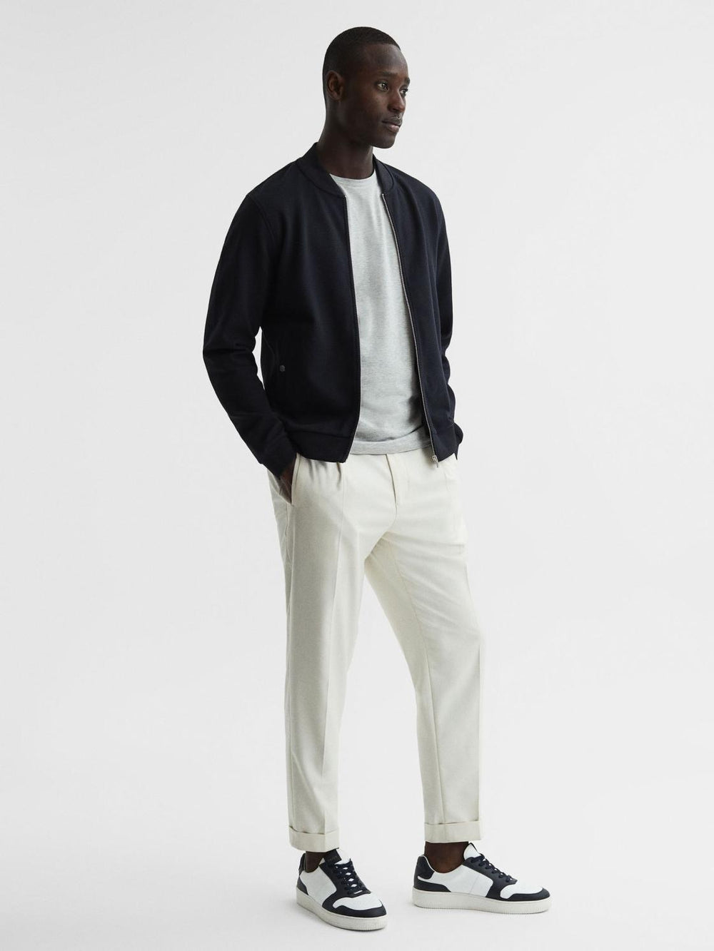 Reiss Coats &amp; Jackets | Bolton Slim Fit Zip Through Textured Jacket Navy - Men