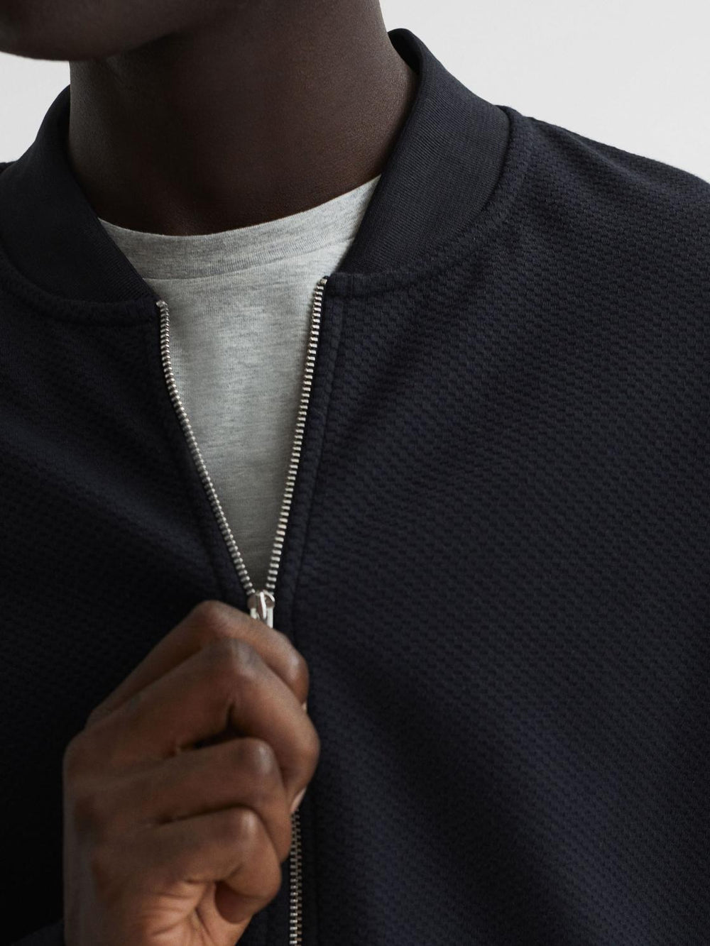 Reiss Coats &amp; Jackets | Bolton Slim Fit Zip Through Textured Jacket Navy - Men