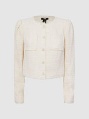 Reiss Coats &amp; Jackets | Cambridge Paige Frayed Textured Jacket Cream - Women
