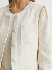 Reiss Coats &amp; Jackets | Cambridge Paige Frayed Textured Jacket Cream - Women
