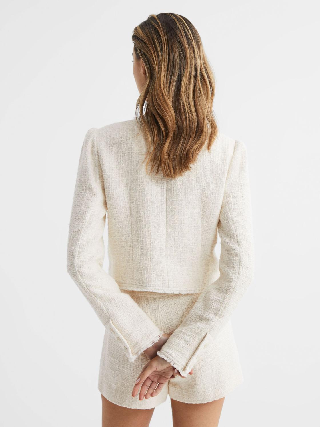 Reiss Coats &amp; Jackets | Cambridge Paige Frayed Textured Jacket Cream - Women