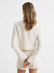 Reiss Coats &amp; Jackets | Cambridge Paige Frayed Textured Jacket Cream - Women