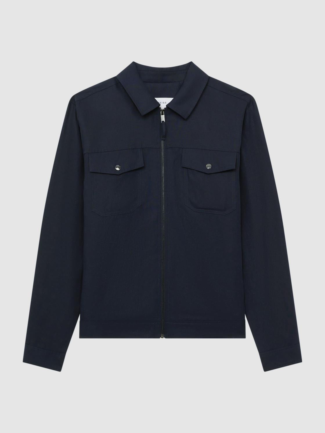 Reiss Coats &amp; Jackets | Carnival Zip Through Blouson Jacket Navy - Men