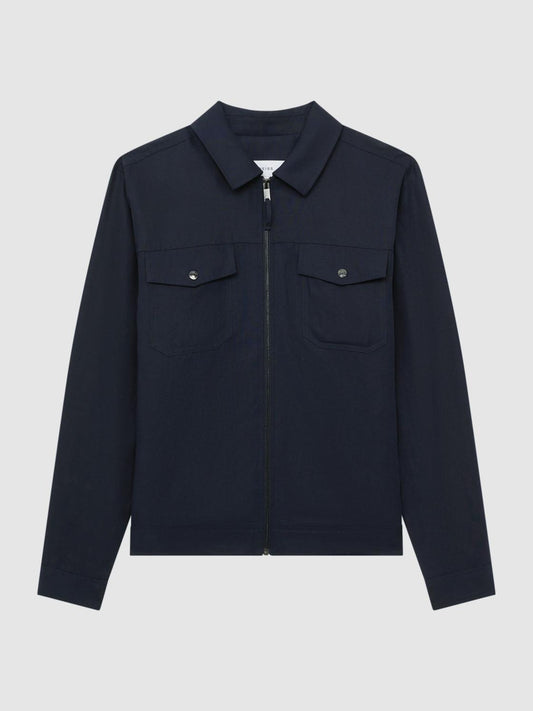 Reiss Coats &amp; Jackets | Carnival Zip Through Blouson Jacket Navy - Men