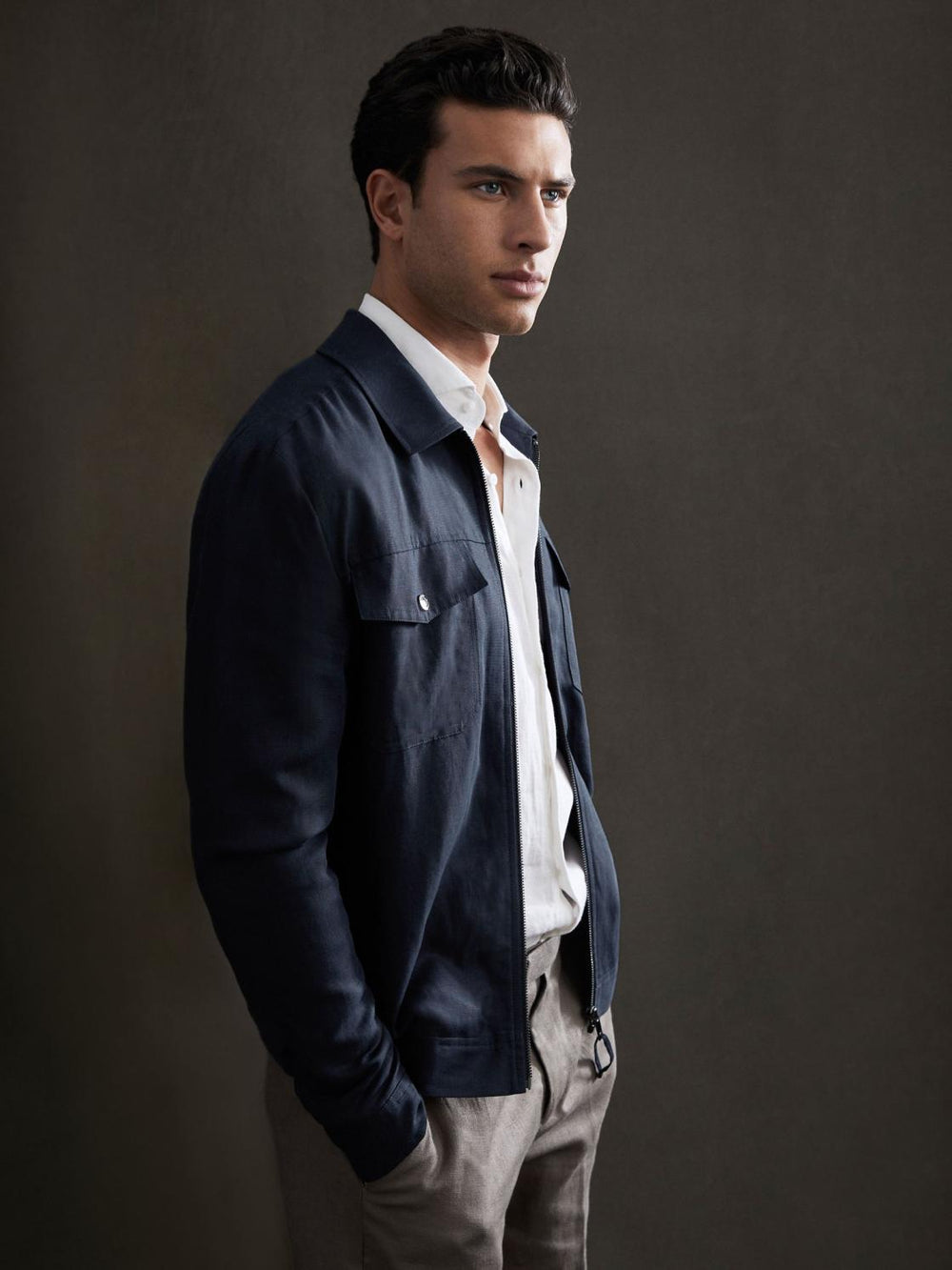 Reiss Coats &amp; Jackets | Carnival Zip Through Blouson Jacket Navy - Men