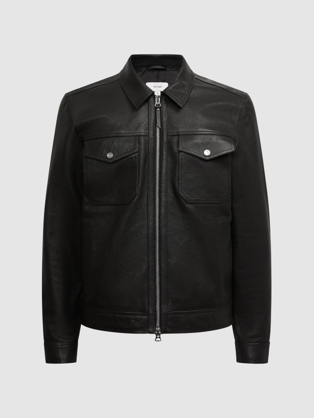 Reiss Coats &amp; Jackets | Carp Leather Zip Through Jacket Black - Men