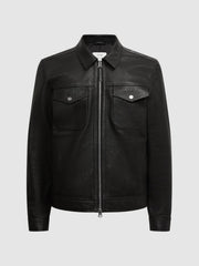 Reiss Coats &amp; Jackets | Carp Leather Zip Through Jacket Black - Men