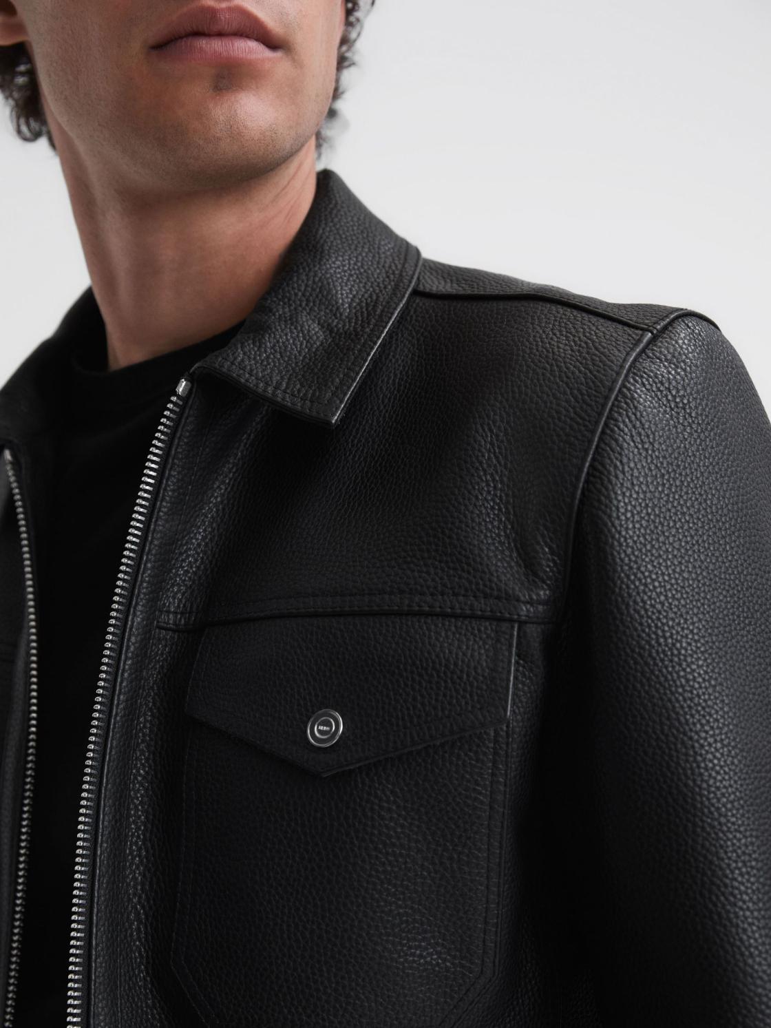 Reiss Coats &amp; Jackets | Carp Leather Zip Through Jacket Black - Men
